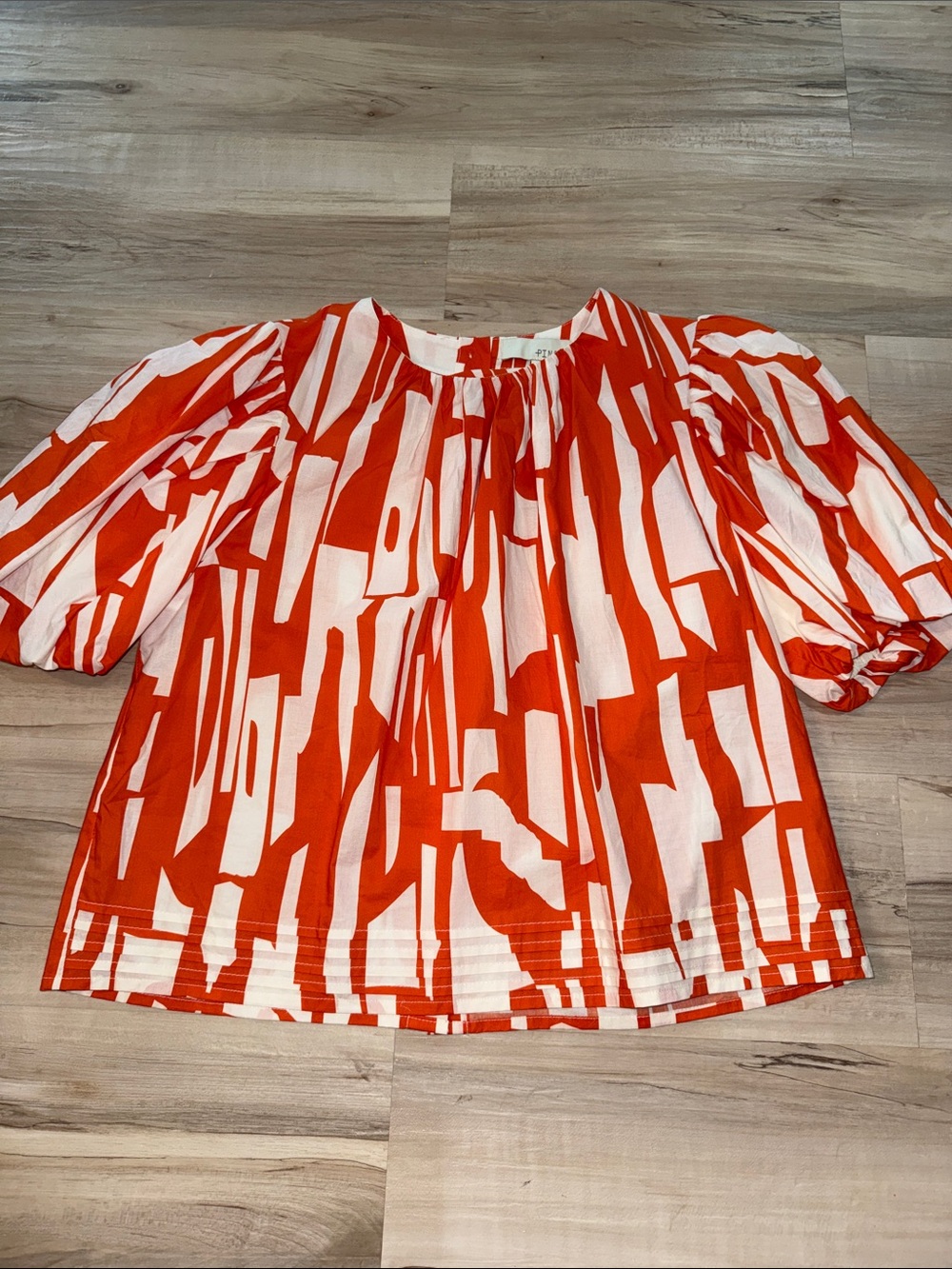 Women’s orange & White Patterned Puff-Sleeve Top
